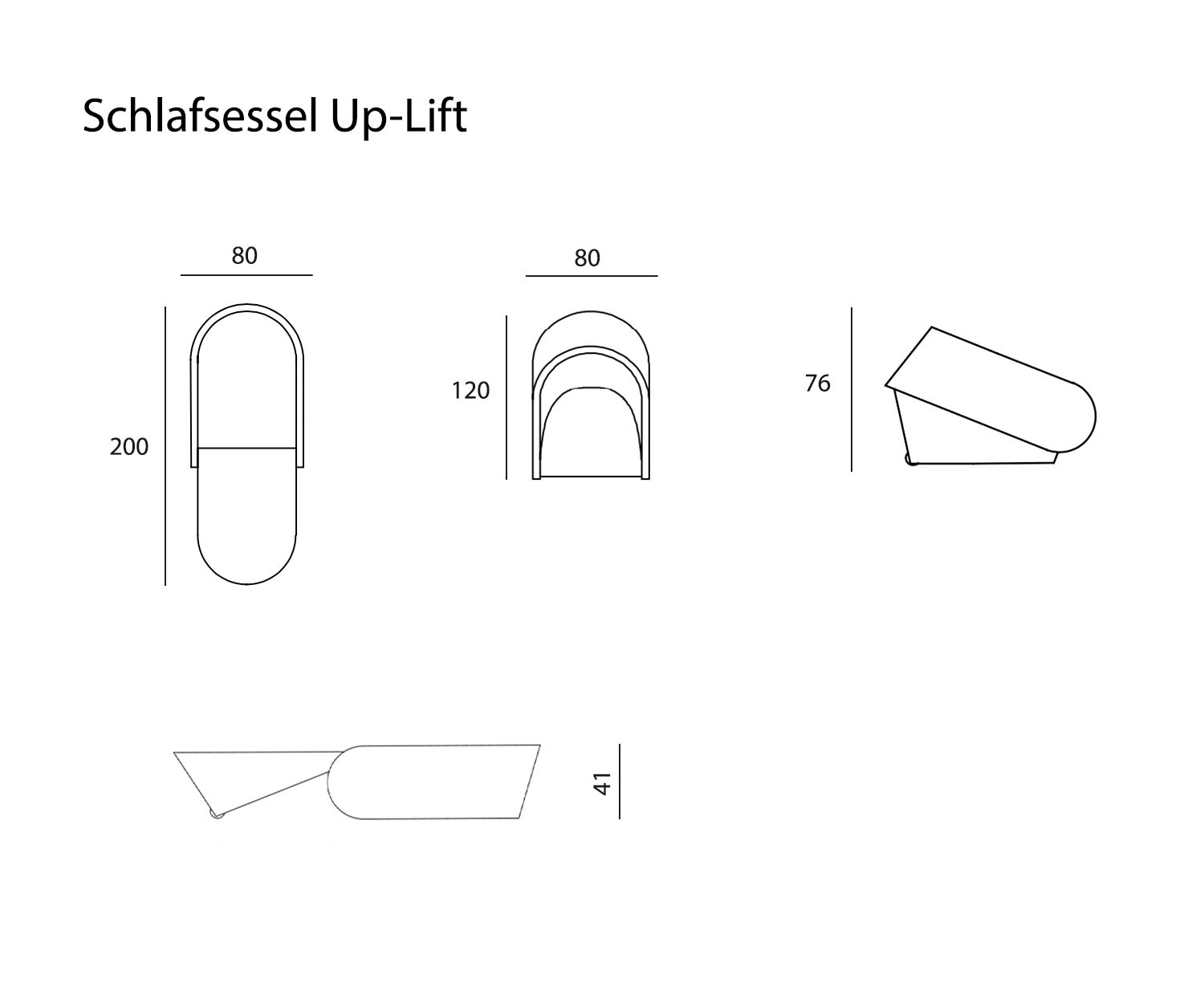 Esquisse de Prostoria Fauteuil relax design Up Lift Dimensions Tailles