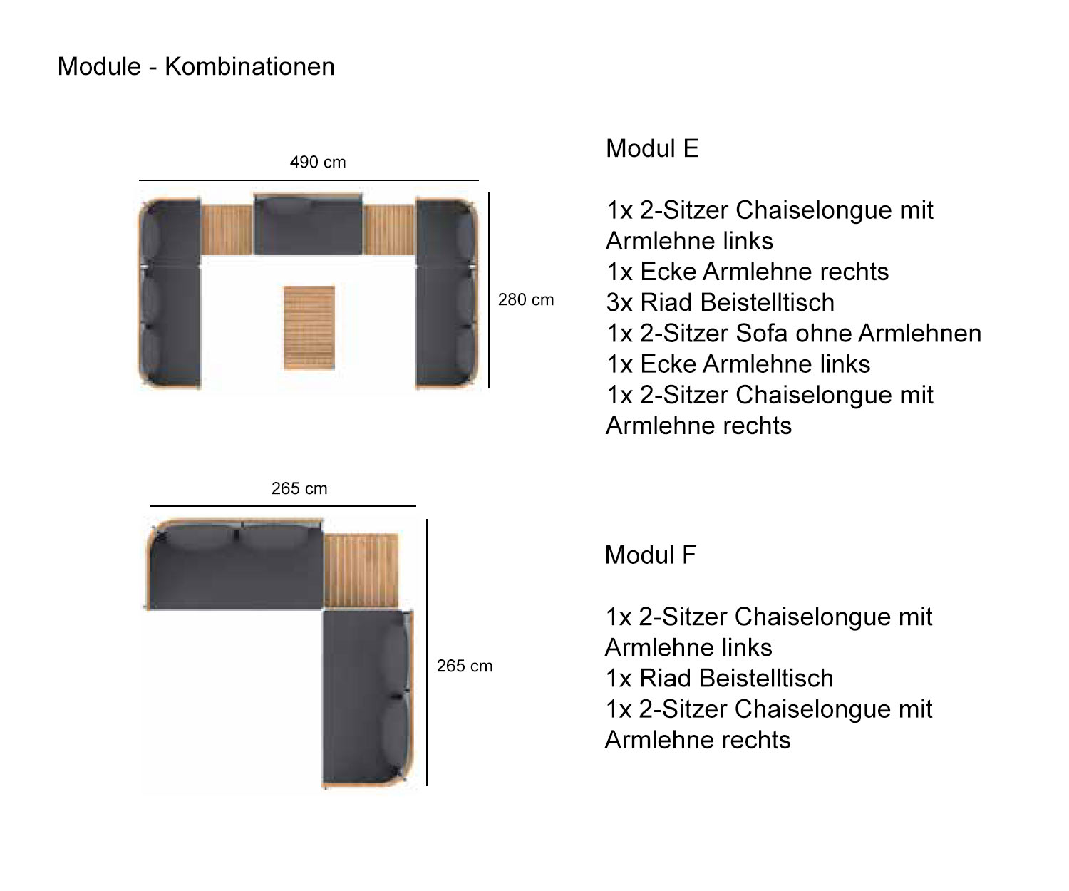 Combinaisons de modules du canapé de jardin Oasiq Riad