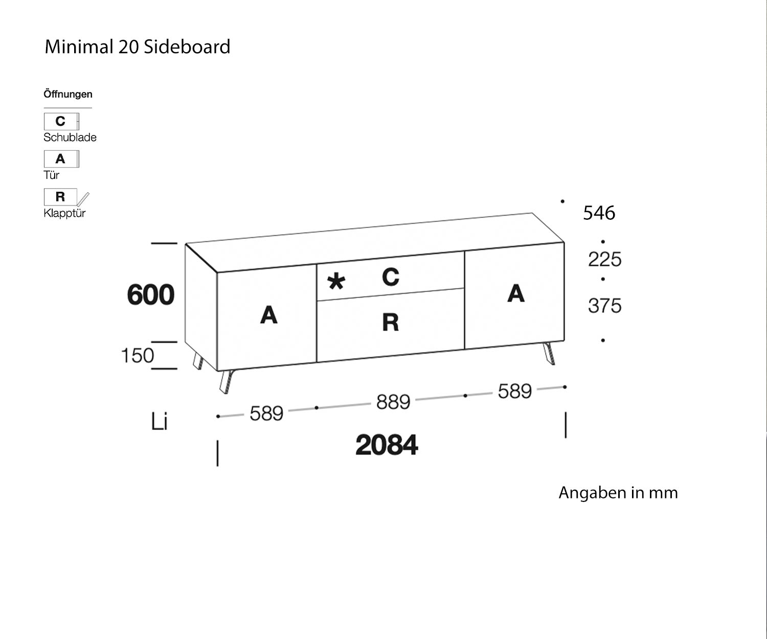 Sideboard MInimal de Livitalia Esquisse Dimensions Dimensions