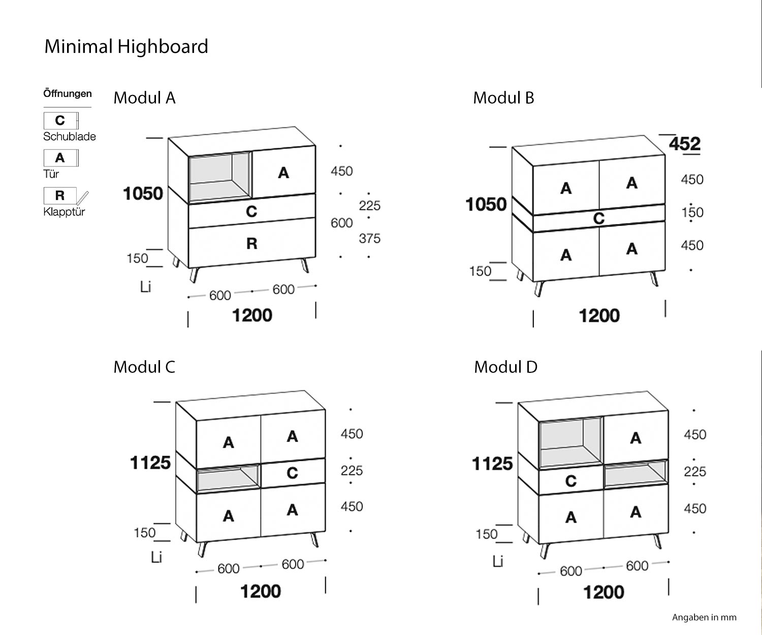 Esquisse Dimensions du highboard Minimal Livitalia