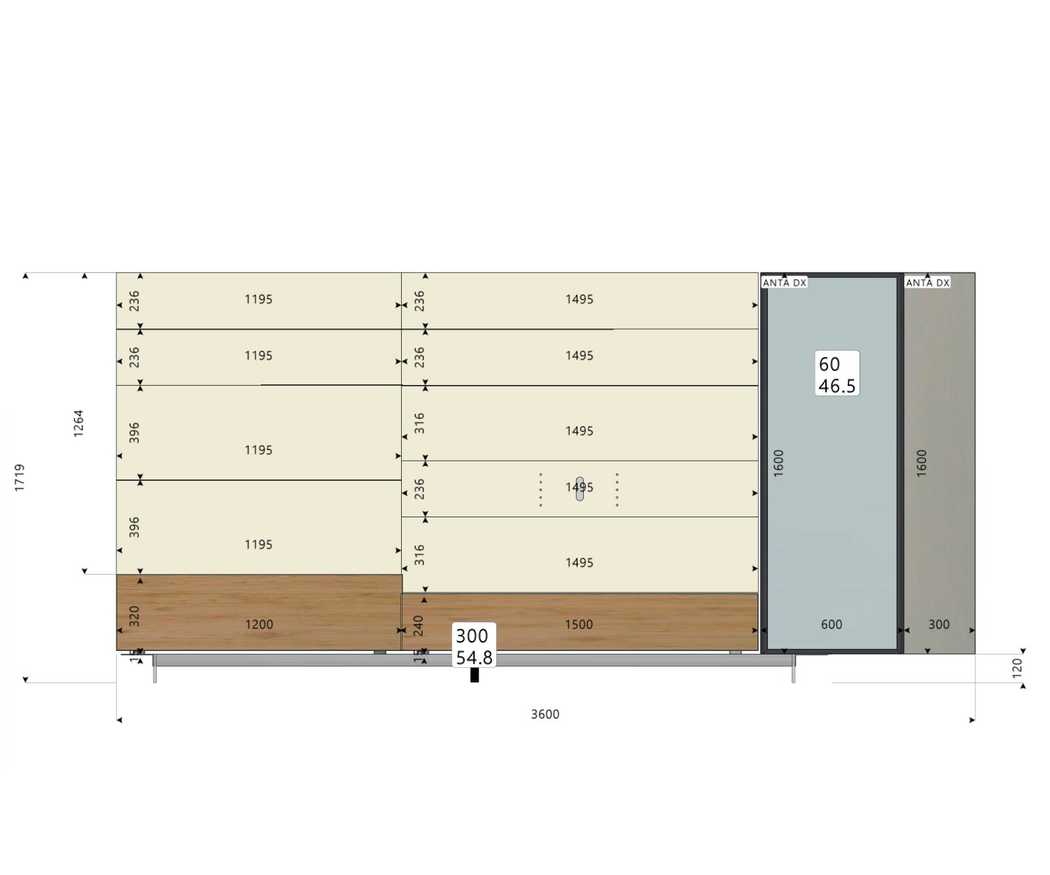 Livitalia Meuble-paroi design C42 avec dimensions Tailles Esquisse