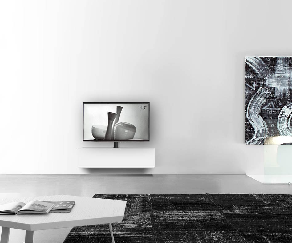 Design Lowboard Configurator avec support TV mural Largeur 120 32 54,6 avec mat blanc