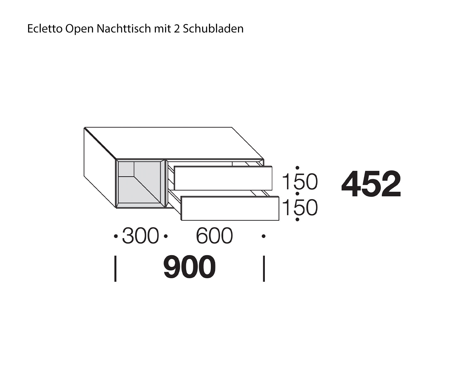 Livitalia Table de nuit Ecletto Open Esquisse Dimensions Dimensions