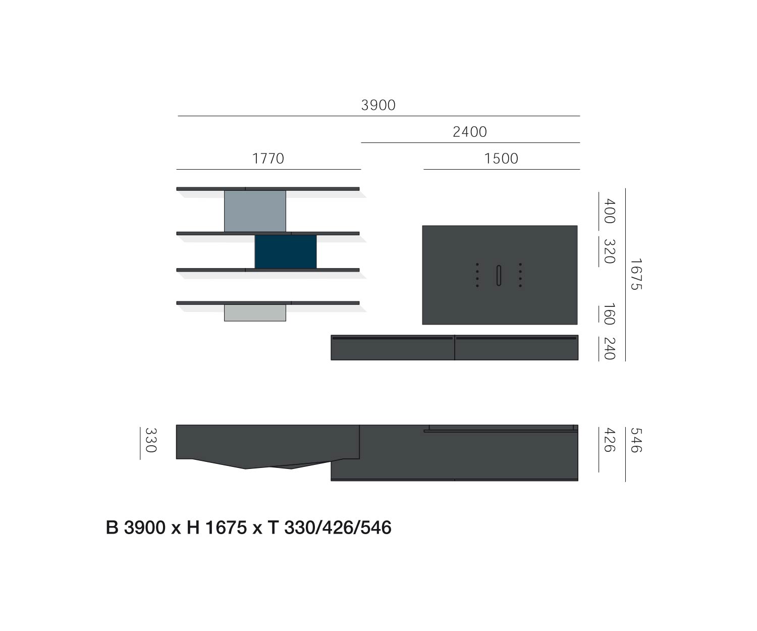 Livitalia Designer Meuble-paroi C61 Esquisse Dimensions Dimensions