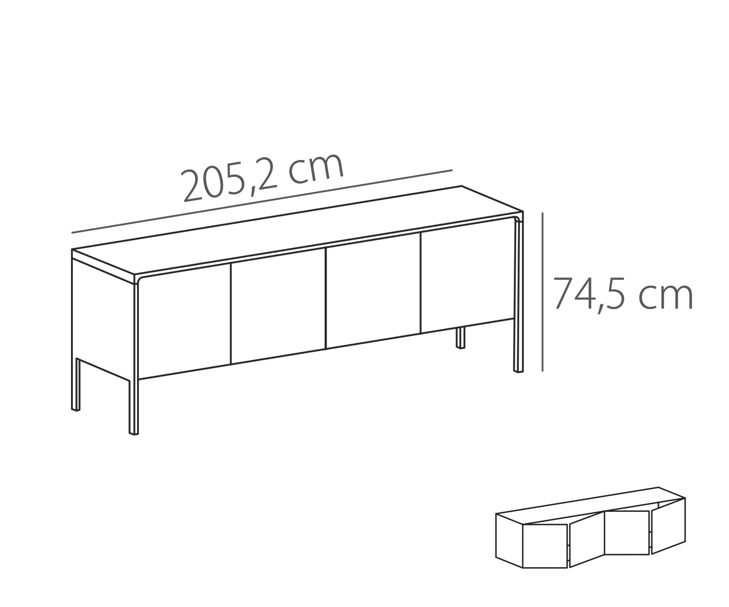 Punt Buffet Tactile Tactile Noyer Blanc Tactile L 205 4 portes Esquisse