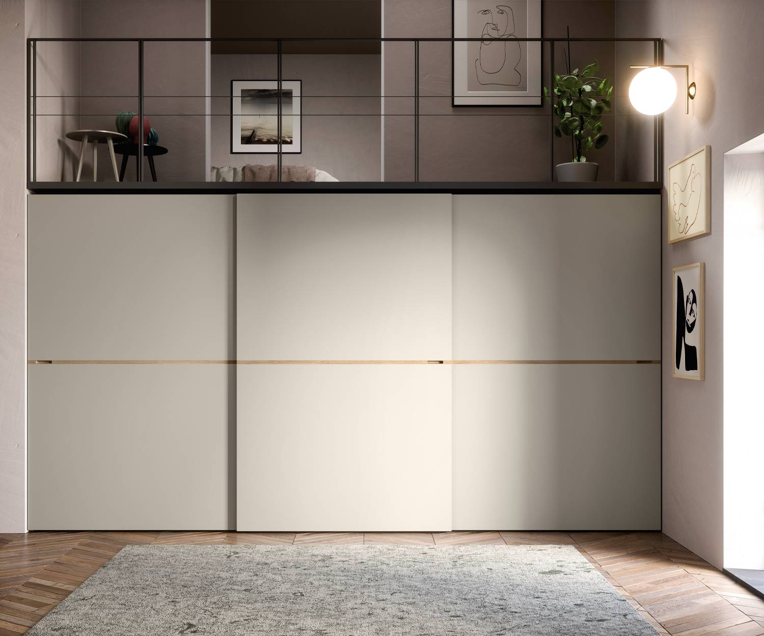 Novamobili Armoire design Middle portes coulissantes beige avec poignée Miele 400 cm