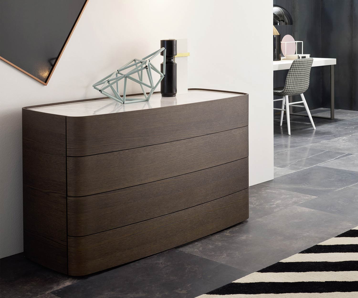 Novamobili Commode Norman 4 tiroirs Chêne Terra N01 avec plateau en marbre