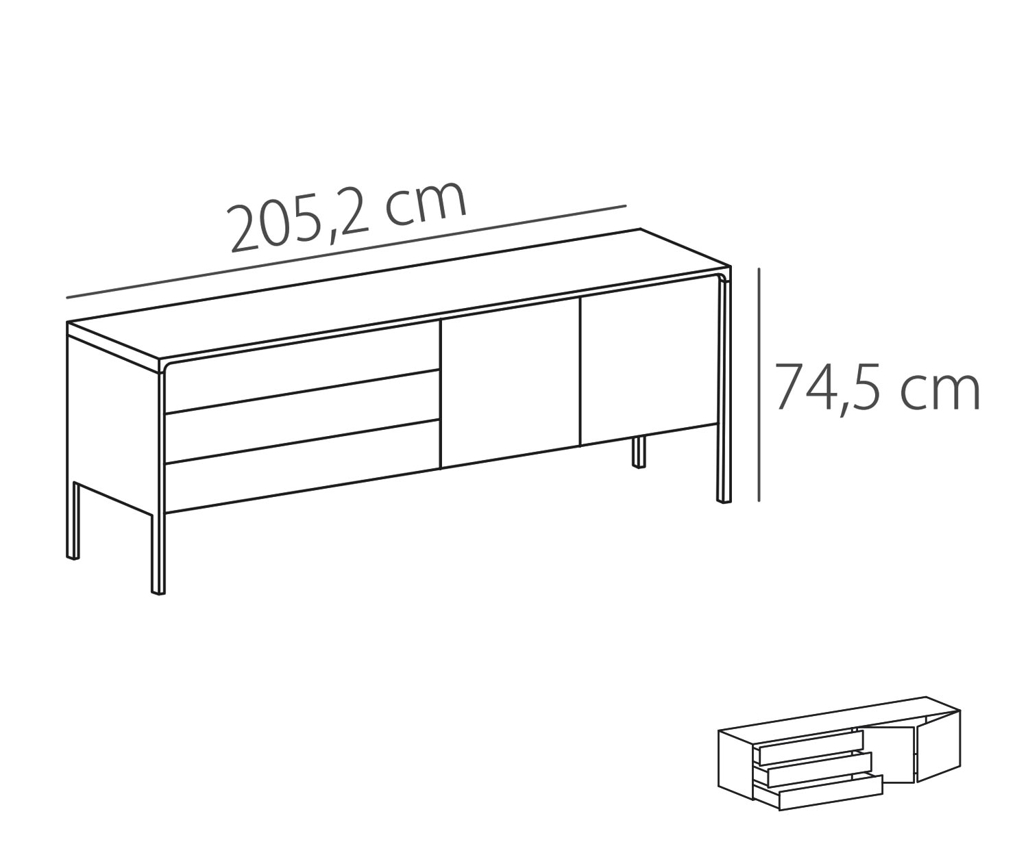 Punt Buffet Tactile Tactile Noyer Tactile B 205 3 tiroirs + 2 portes Esquisse