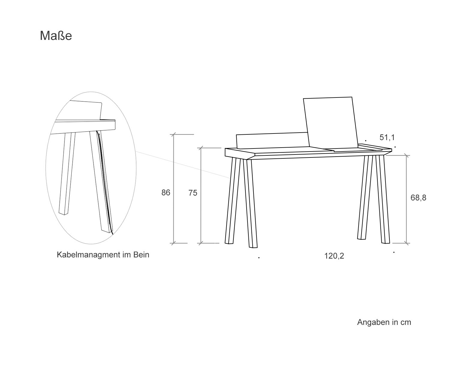 Punt Secrétaire Ernest Dimensions Esquisse Tailles Indications de taille