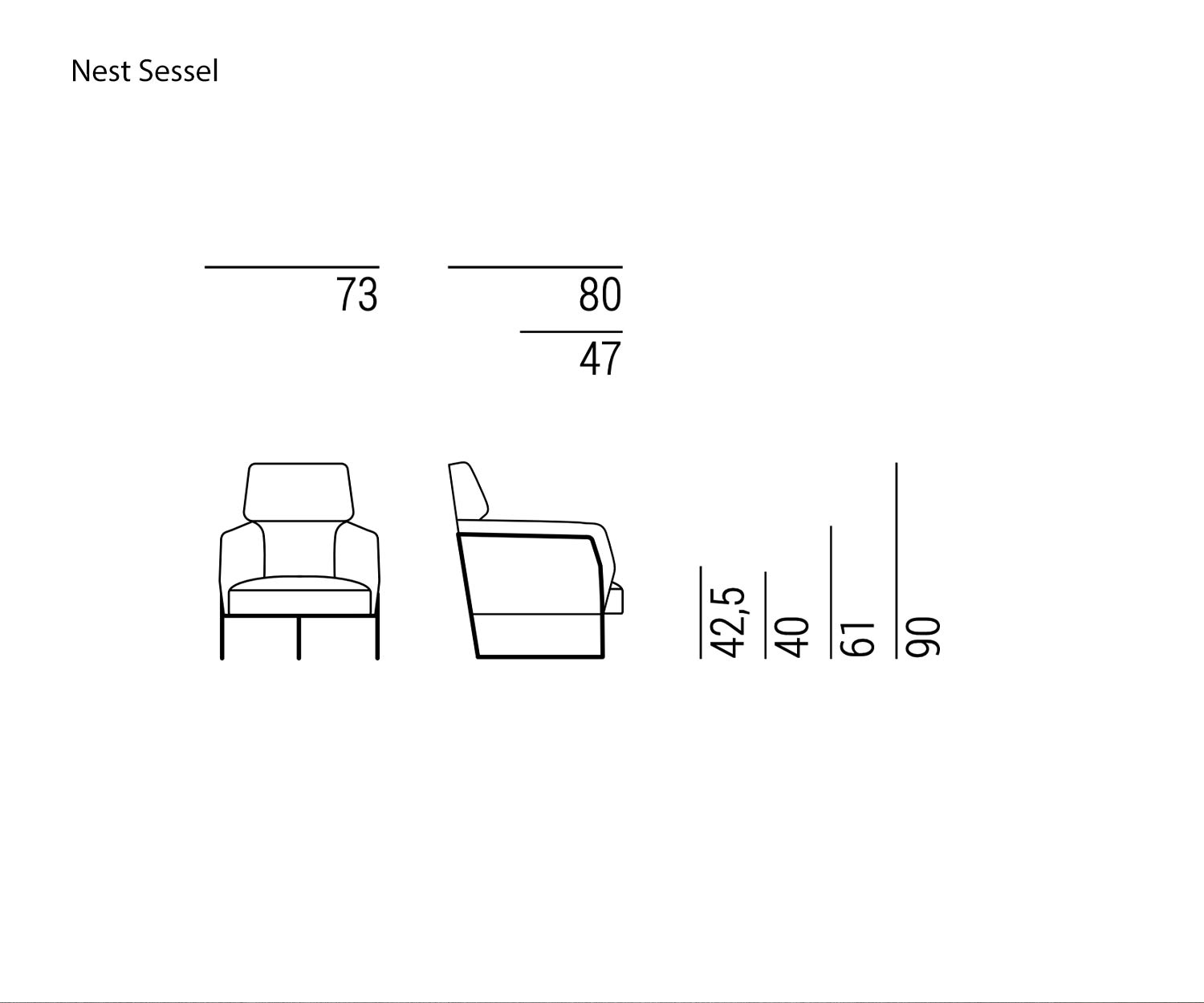 Croquis Dimensions Dimensions Marelli Fauteuil Nest