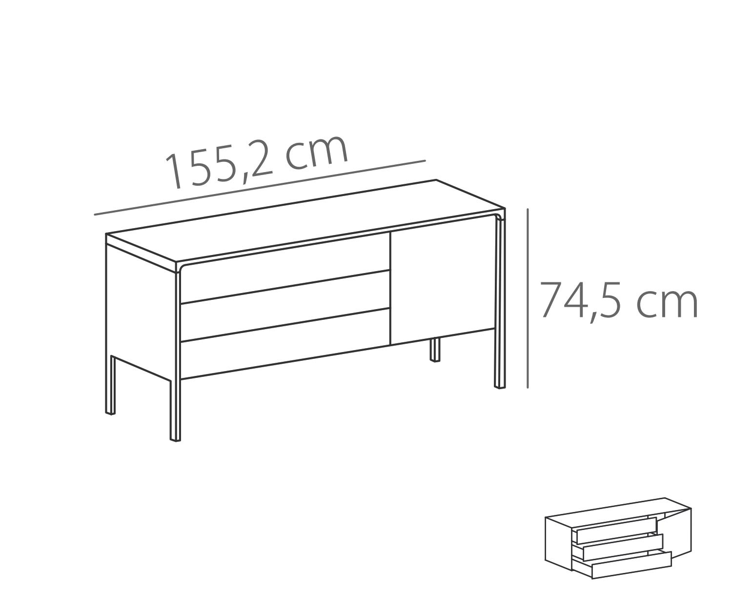 Punt Buffet Tactile Tactile Noyer Tactile B 155 3 tiroirs + 1 porte Esquisse